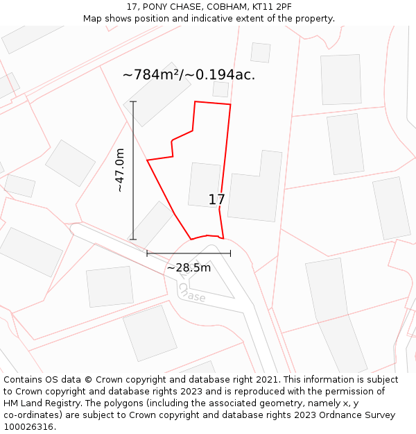 17, PONY CHASE, COBHAM, KT11 2PF: Plot and title map