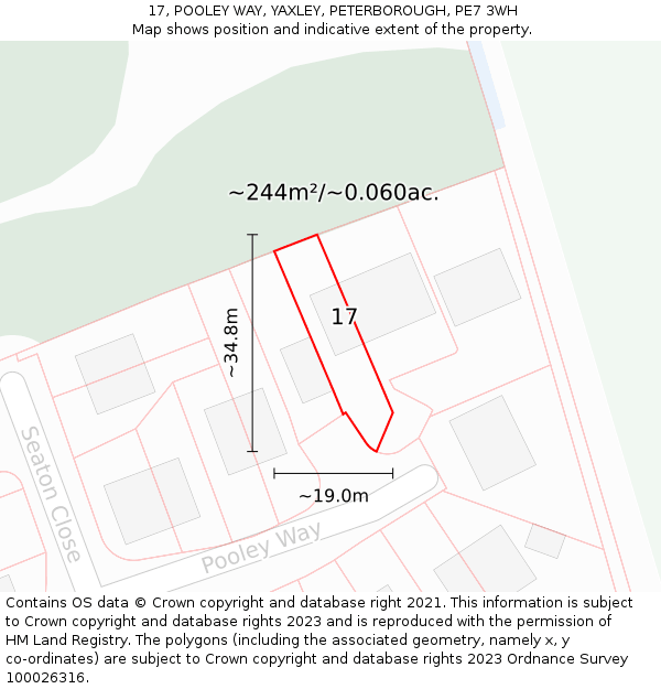 17, POOLEY WAY, YAXLEY, PETERBOROUGH, PE7 3WH: Plot and title map