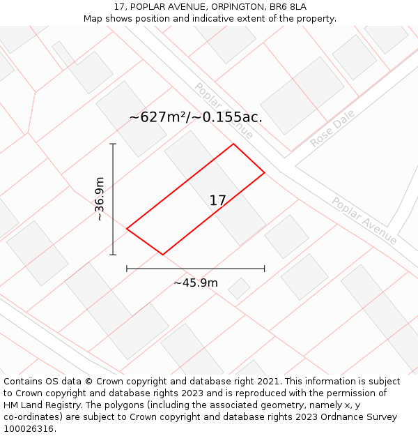 17, POPLAR AVENUE, ORPINGTON, BR6 8LA: Plot and title map