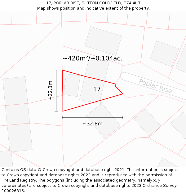 17, POPLAR RISE, SUTTON COLDFIELD, B74 4HT: Plot and title map