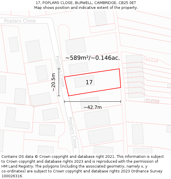 17, POPLARS CLOSE, BURWELL, CAMBRIDGE, CB25 0ET: Plot and title map