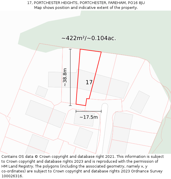 17, PORTCHESTER HEIGHTS, PORTCHESTER, FAREHAM, PO16 8JU: Plot and title map