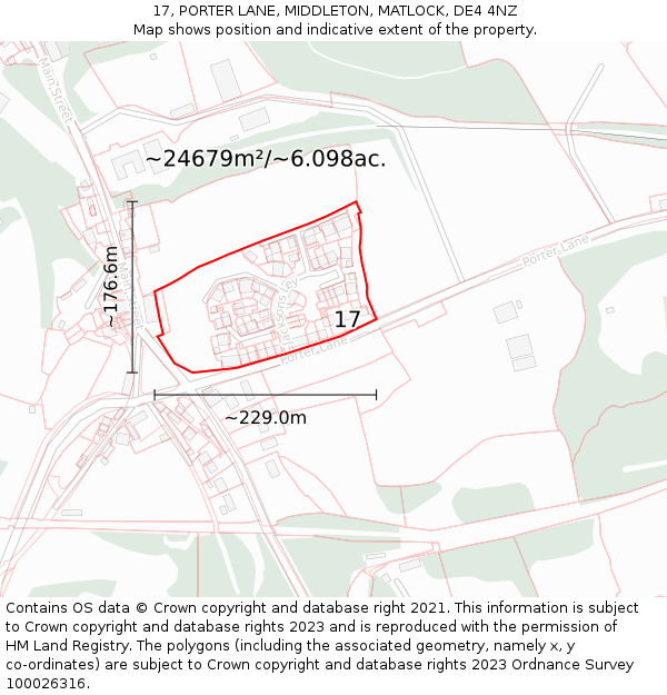 17, PORTER LANE, MIDDLETON, MATLOCK, DE4 4NZ: Plot and title map