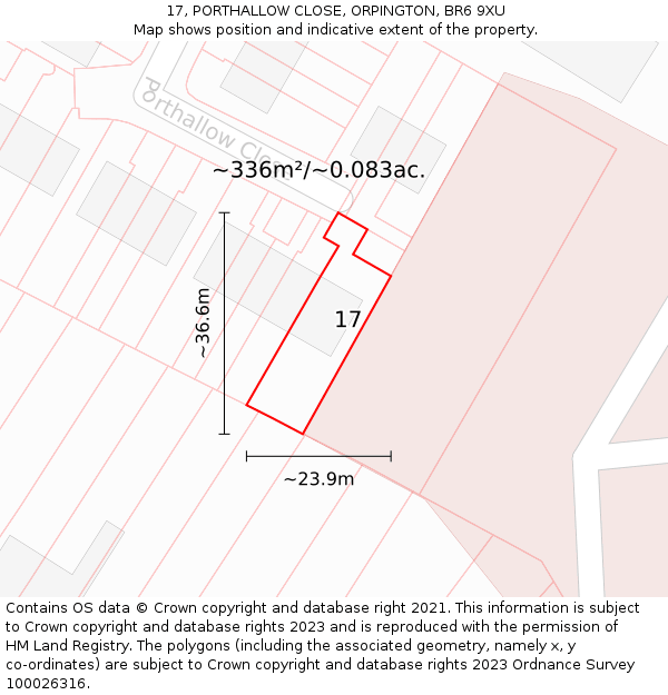 17, PORTHALLOW CLOSE, ORPINGTON, BR6 9XU: Plot and title map