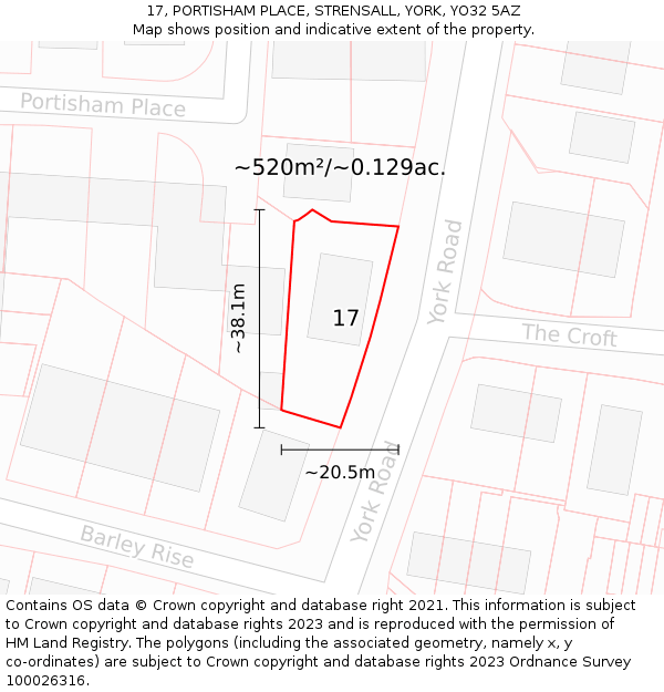 17, PORTISHAM PLACE, STRENSALL, YORK, YO32 5AZ: Plot and title map
