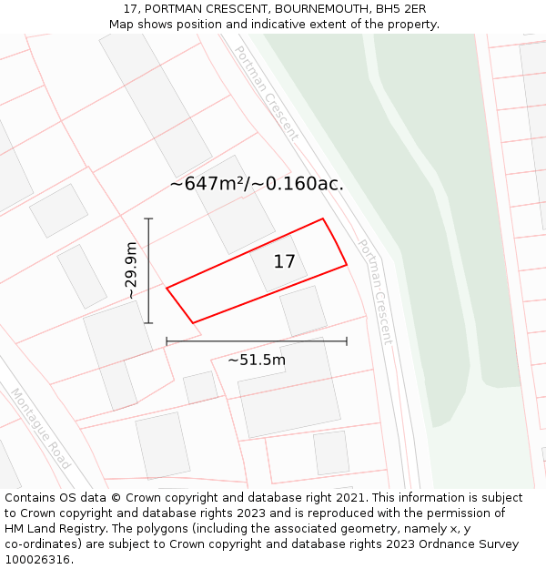 17, PORTMAN CRESCENT, BOURNEMOUTH, BH5 2ER: Plot and title map