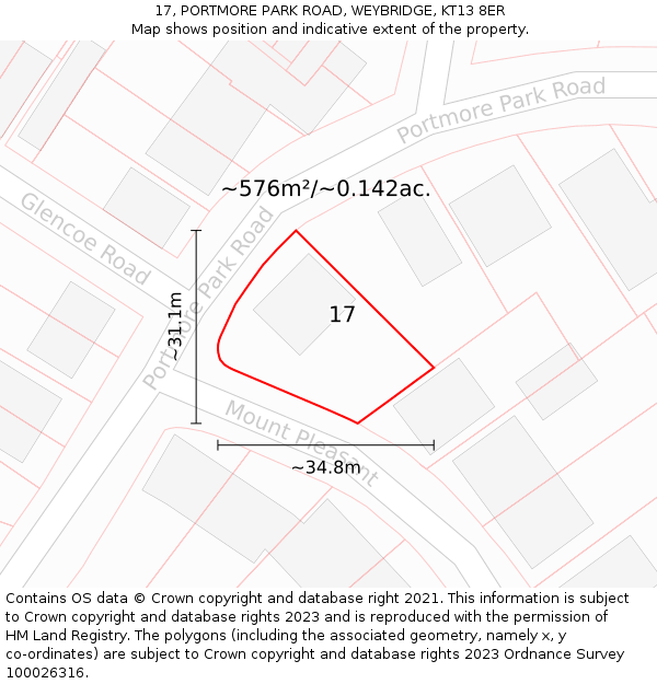 17, PORTMORE PARK ROAD, WEYBRIDGE, KT13 8ER: Plot and title map