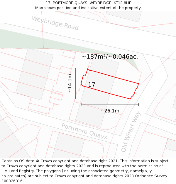 17, PORTMORE QUAYS, WEYBRIDGE, KT13 8HF: Plot and title map