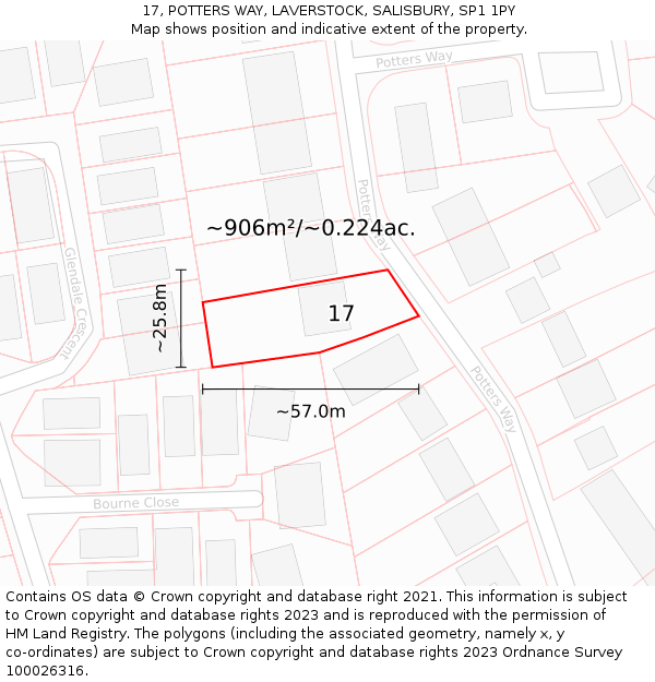 17, POTTERS WAY, LAVERSTOCK, SALISBURY, SP1 1PY: Plot and title map