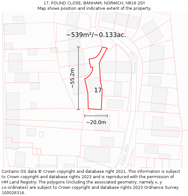 17, POUND CLOSE, BANHAM, NORWICH, NR16 2SY: Plot and title map