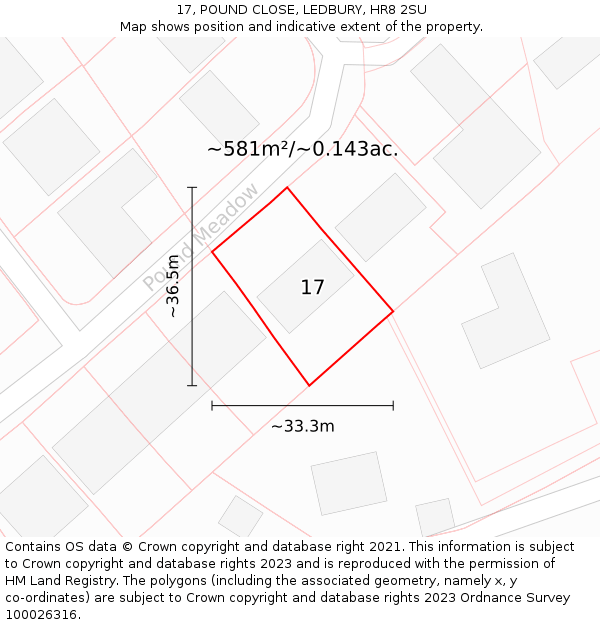 17, POUND CLOSE, LEDBURY, HR8 2SU: Plot and title map