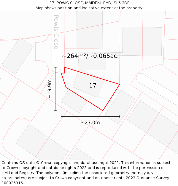 17, POWIS CLOSE, MAIDENHEAD, SL6 3DP: Plot and title map