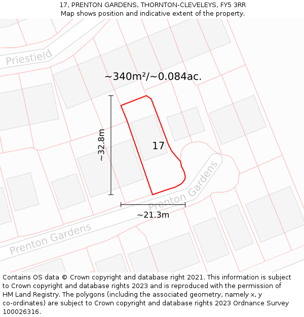 17, PRENTON GARDENS, THORNTON-CLEVELEYS, FY5 3RR: Plot and title map
