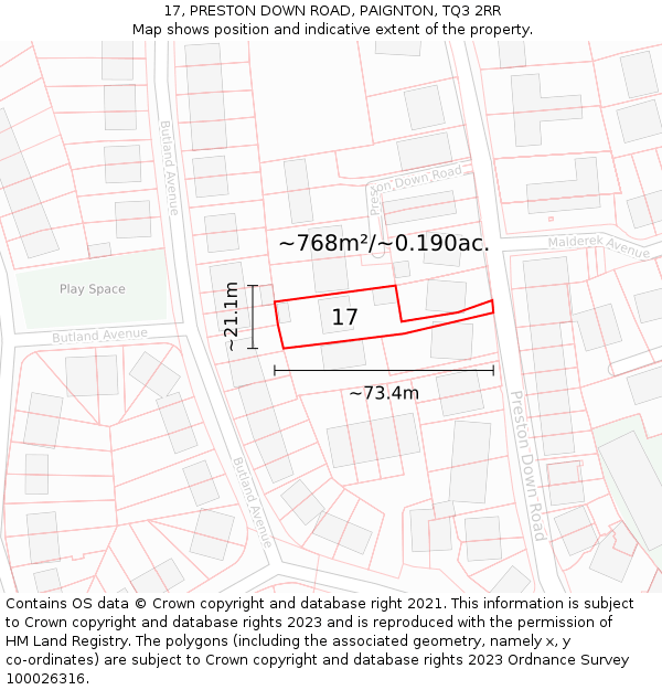 17, PRESTON DOWN ROAD, PAIGNTON, TQ3 2RR: Plot and title map