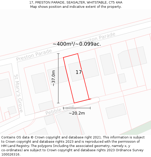 17, PRESTON PARADE, SEASALTER, WHITSTABLE, CT5 4AA: Plot and title map