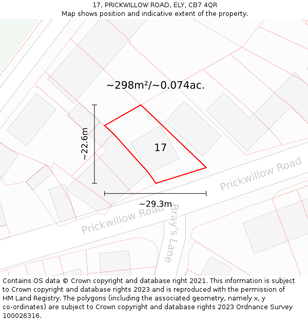17, PRICKWILLOW ROAD, ELY, CB7 4QR: Plot and title map