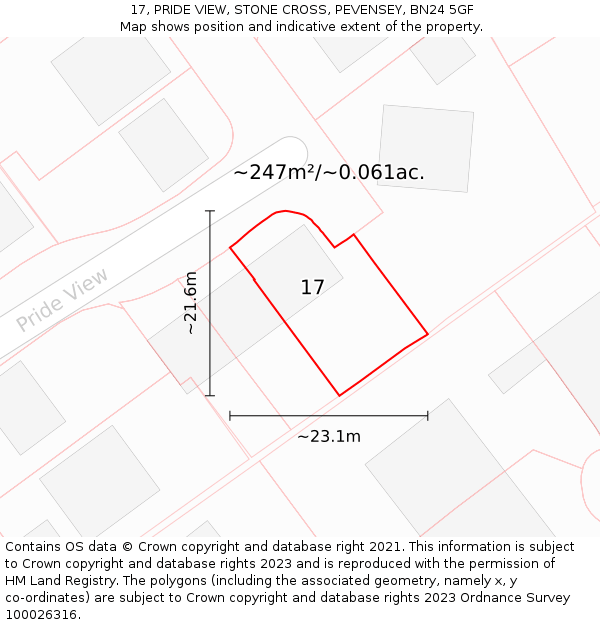 17, PRIDE VIEW, STONE CROSS, PEVENSEY, BN24 5GF: Plot and title map