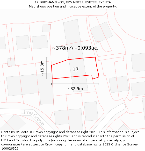 17, PRIDHAMS WAY, EXMINSTER, EXETER, EX6 8TA: Plot and title map