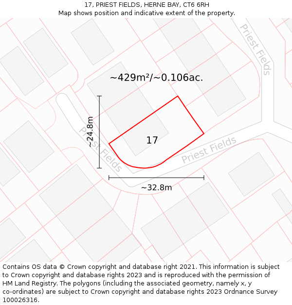 17, PRIEST FIELDS, HERNE BAY, CT6 6RH: Plot and title map