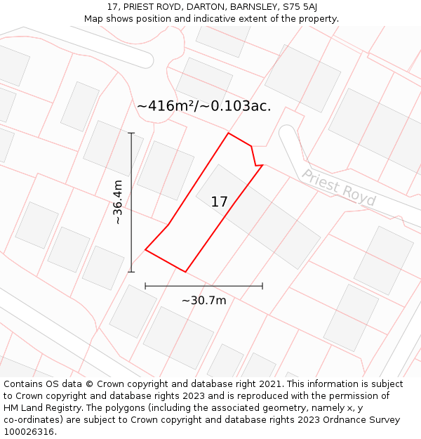 17, PRIEST ROYD, DARTON, BARNSLEY, S75 5AJ: Plot and title map
