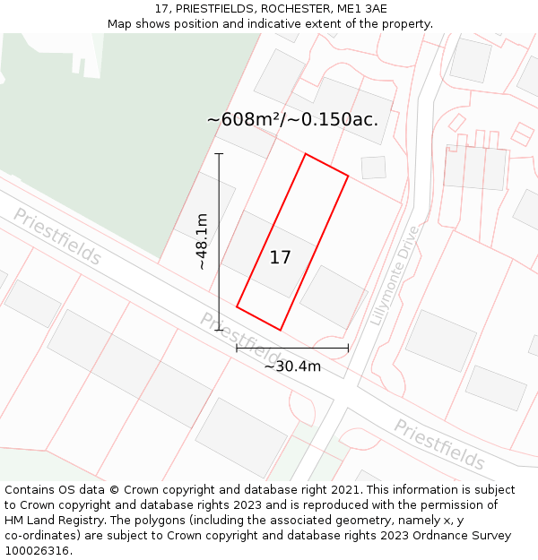 17, PRIESTFIELDS, ROCHESTER, ME1 3AE: Plot and title map