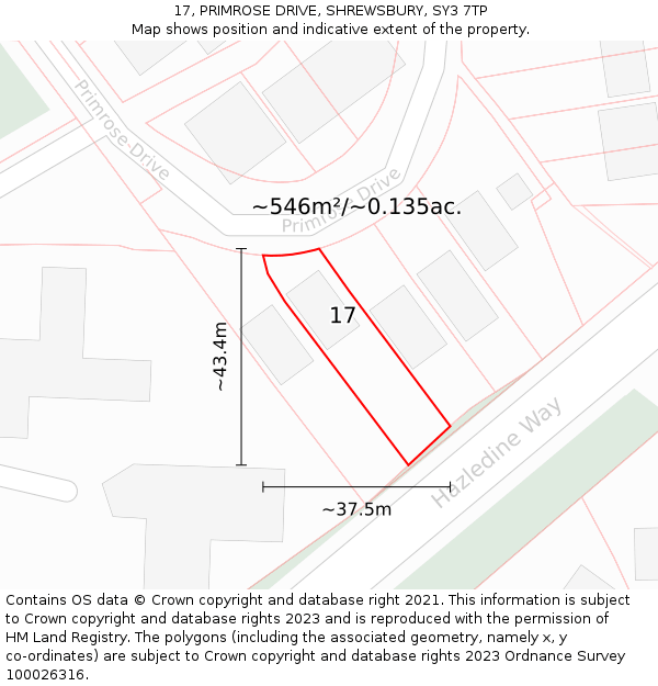 17, PRIMROSE DRIVE, SHREWSBURY, SY3 7TP: Plot and title map