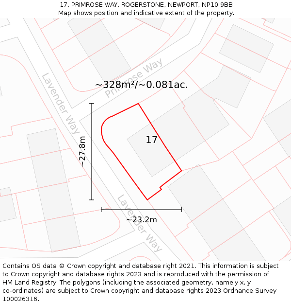 17, PRIMROSE WAY, ROGERSTONE, NEWPORT, NP10 9BB: Plot and title map