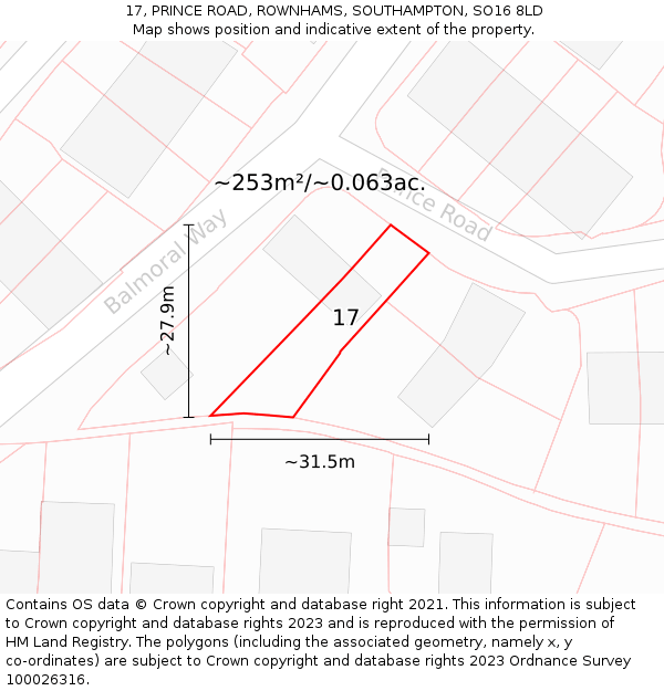 17, PRINCE ROAD, ROWNHAMS, SOUTHAMPTON, SO16 8LD: Plot and title map