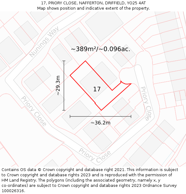 17, PRIORY CLOSE, NAFFERTON, DRIFFIELD, YO25 4AT: Plot and title map