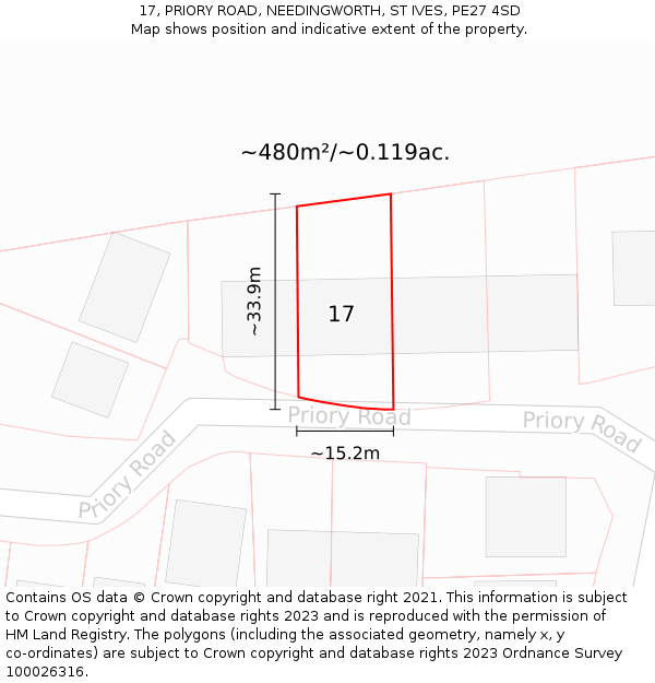 17, PRIORY ROAD, NEEDINGWORTH, ST IVES, PE27 4SD: Plot and title map