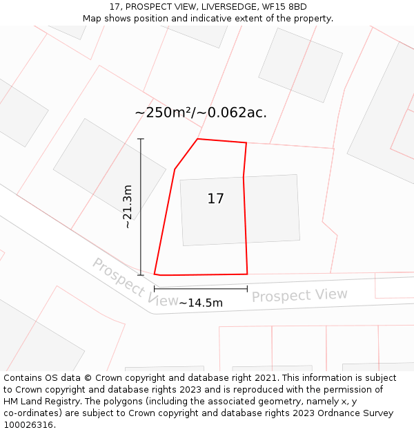 17, PROSPECT VIEW, LIVERSEDGE, WF15 8BD: Plot and title map