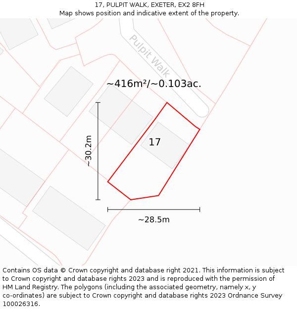 17, PULPIT WALK, EXETER, EX2 8FH: Plot and title map