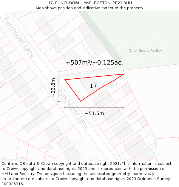 17, PUNCHBOWL LANE, BOSTON, PE21 8HU: Plot and title map