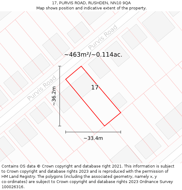 17, PURVIS ROAD, RUSHDEN, NN10 9QA: Plot and title map