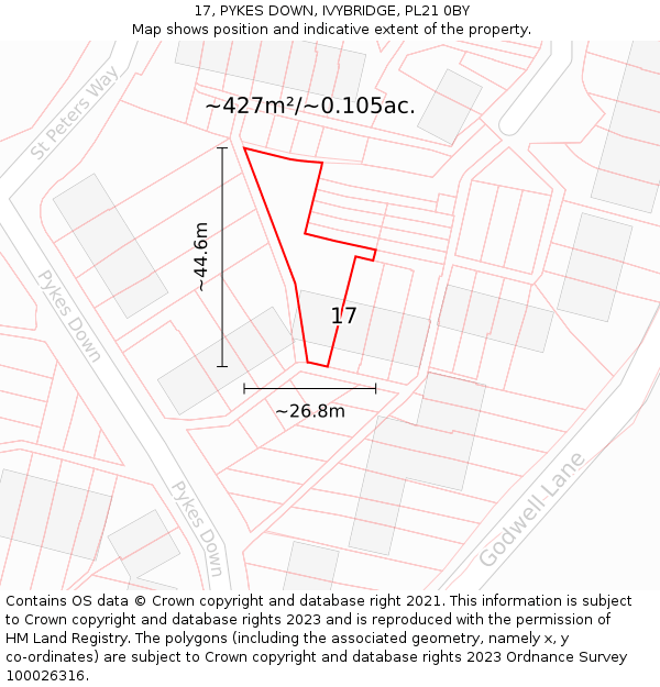 17, PYKES DOWN, IVYBRIDGE, PL21 0BY: Plot and title map