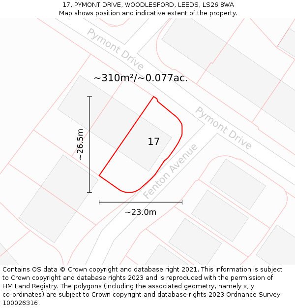 17, PYMONT DRIVE, WOODLESFORD, LEEDS, LS26 8WA: Plot and title map