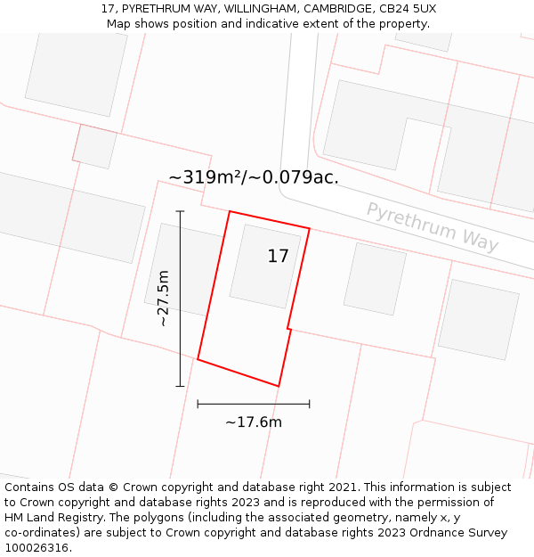 17, PYRETHRUM WAY, WILLINGHAM, CAMBRIDGE, CB24 5UX: Plot and title map