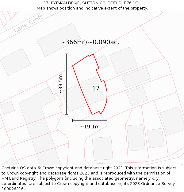 17, PYTMAN DRIVE, SUTTON COLDFIELD, B76 1GU: Plot and title map
