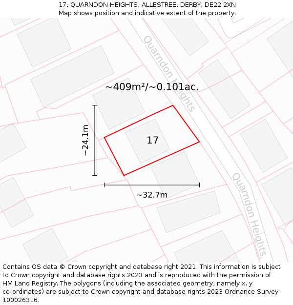 17, QUARNDON HEIGHTS, ALLESTREE, DERBY, DE22 2XN: Plot and title map
