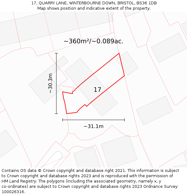 17, QUARRY LANE, WINTERBOURNE DOWN, BRISTOL, BS36 1DB: Plot and title map
