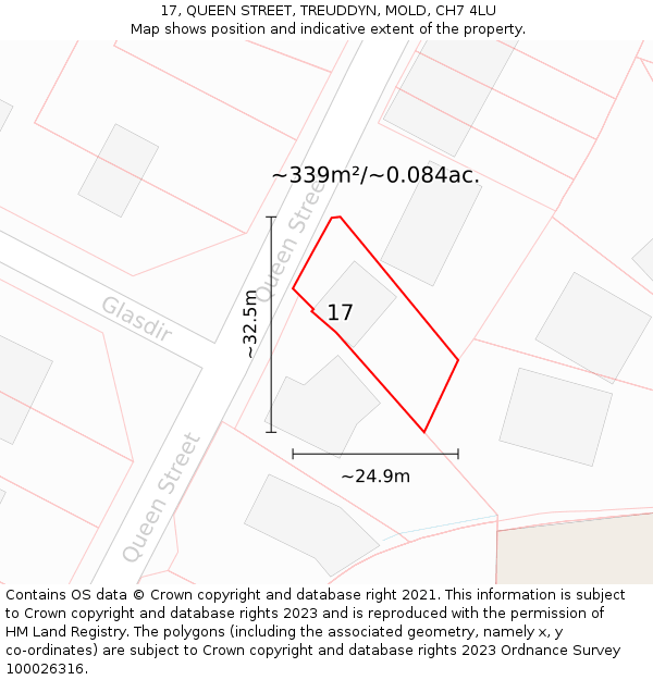 17, QUEEN STREET, TREUDDYN, MOLD, CH7 4LU: Plot and title map