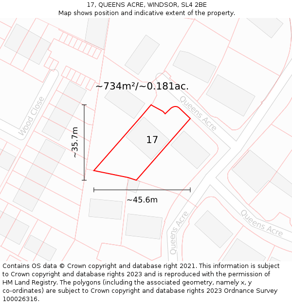 17, QUEENS ACRE, WINDSOR, SL4 2BE: Plot and title map