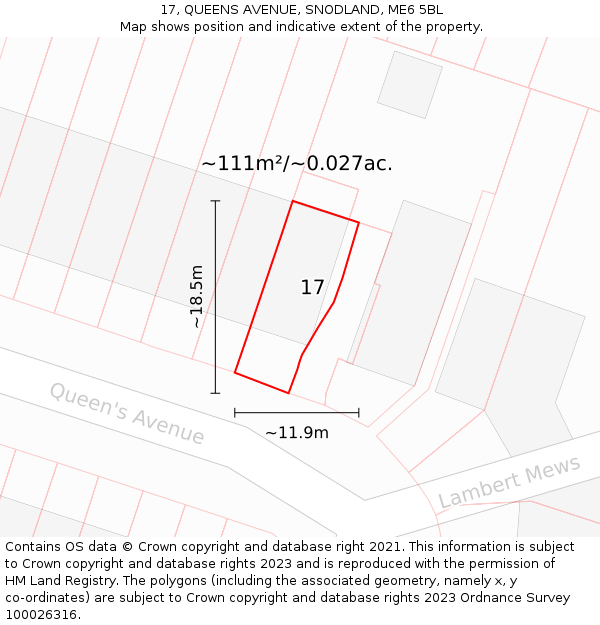 17, QUEENS AVENUE, SNODLAND, ME6 5BL: Plot and title map