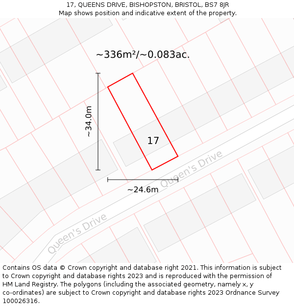 17, QUEENS DRIVE, BISHOPSTON, BRISTOL, BS7 8JR: Plot and title map