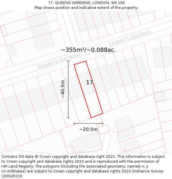 17, QUEENS GARDENS, LONDON, W5 1SE: Plot and title map
