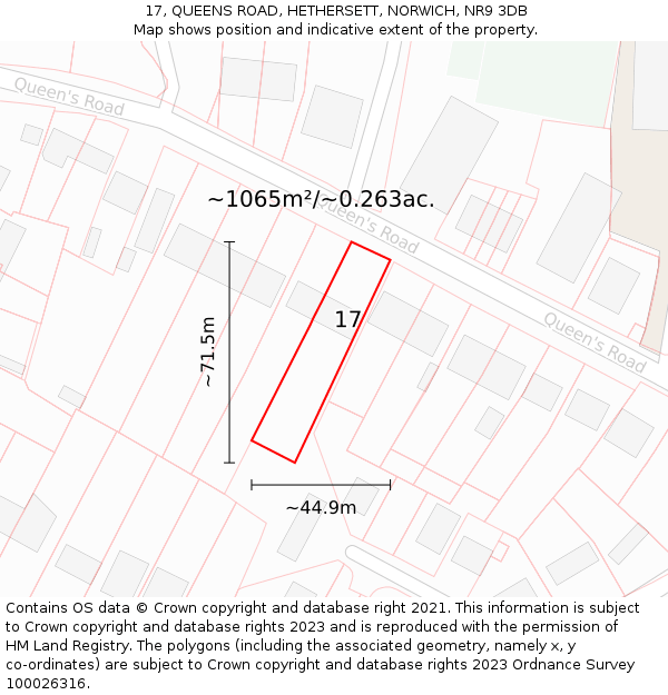 17, QUEENS ROAD, HETHERSETT, NORWICH, NR9 3DB: Plot and title map