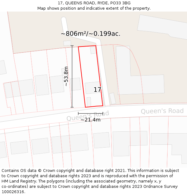 17, QUEENS ROAD, RYDE, PO33 3BG: Plot and title map