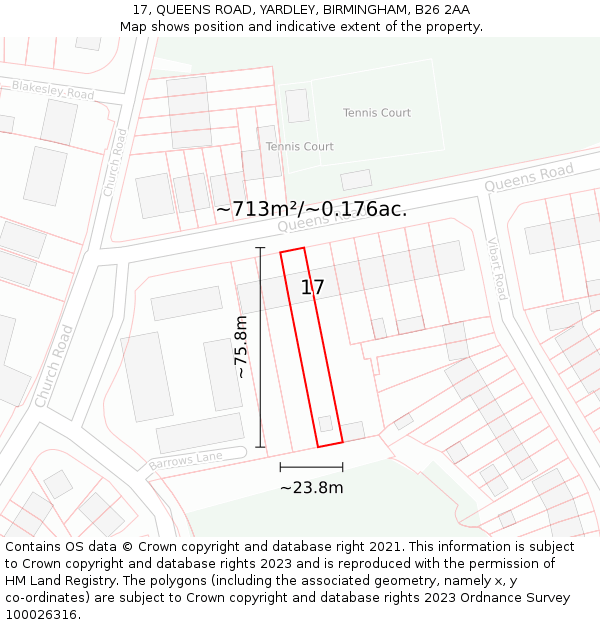 17, QUEENS ROAD, YARDLEY, BIRMINGHAM, B26 2AA: Plot and title map