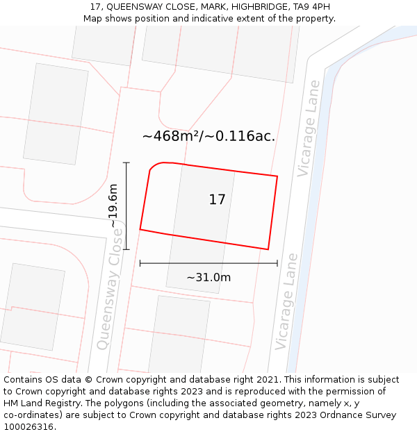 17, QUEENSWAY CLOSE, MARK, HIGHBRIDGE, TA9 4PH: Plot and title map