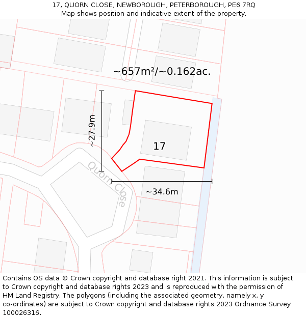17, QUORN CLOSE, NEWBOROUGH, PETERBOROUGH, PE6 7RQ: Plot and title map